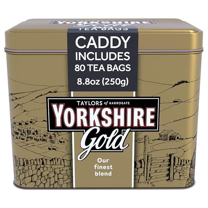 Yorkshire Tea, Gold, 80 Teabags, Gift Tin Caddy, Premium Blend, Rich, Smooth, and Satisfying, Classic British Breakfast Blend, Caffeinated, Enjoy Hot with Milk, 80 Teabags