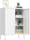 Metal Locker Storage Cabinet, Accent Sideboard Cabinet with Adjustable Shelves for Home Office, Garage, Kitchen, Living Room (White, 40" H-Metal Doors)