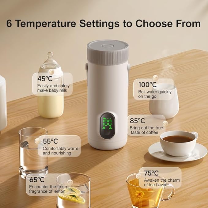 Travel Electric Kettle 350ML, Portable Kettle for Travel, Small Tea Coffee Kettles, 27000mAh USB Rechargeable Hot Water Boiler for Car Outdoor Camping (US Plug)