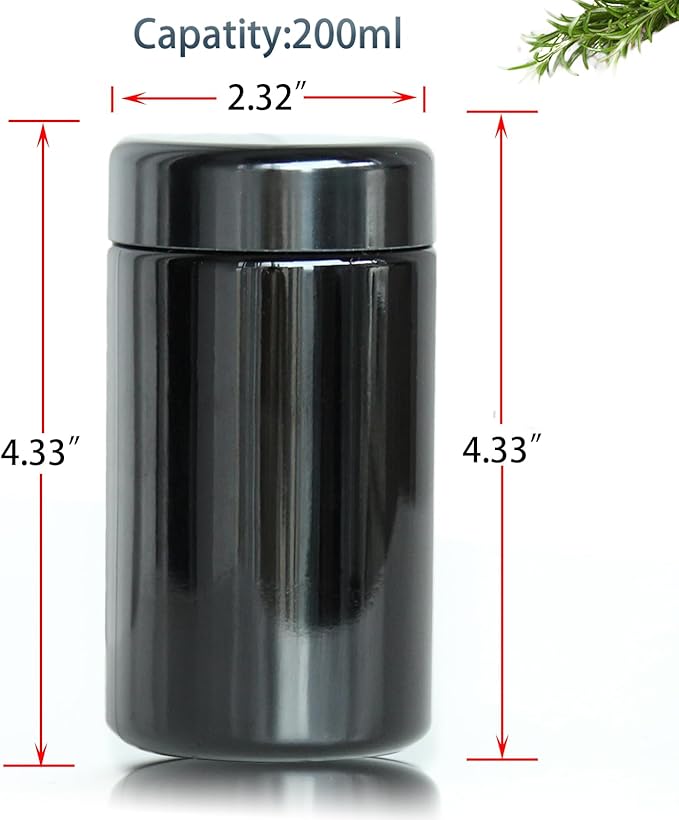 Black Glass Airtight Storage Container Jar 200ml with UV Protection for Spice Coffee