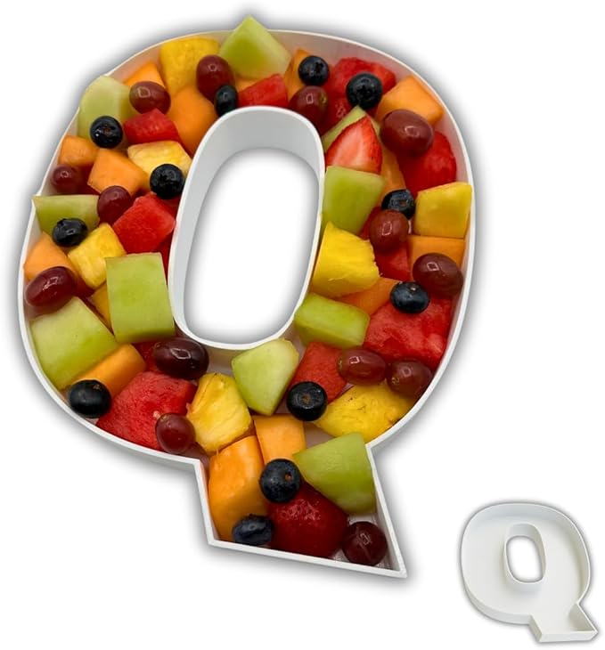 Hard Plastic Reusable Fillable Letters Numbers Serving Trays for Party Decoration (Q, White)