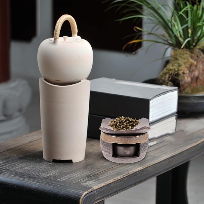 VICASKY Ceramic Tea Stove Warmer Set with Tea Light Candle Holder for Warming Teapots Rustic Heatproof Heater