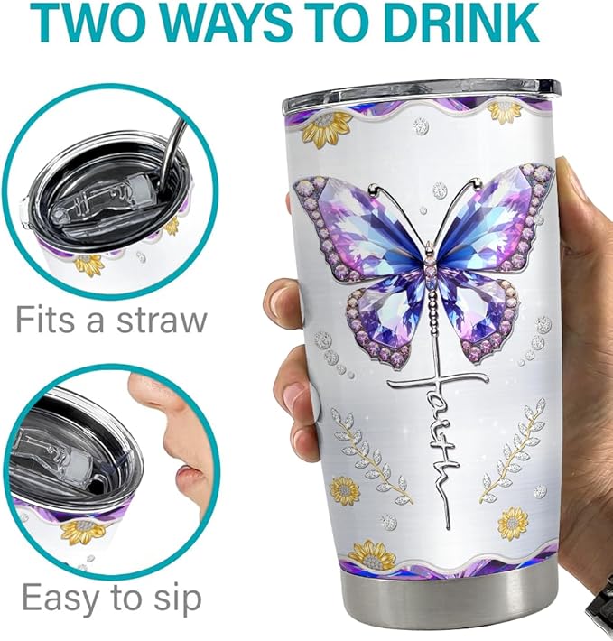 SANDJEST Christian Tumbler 20oz Faith Be Bigger Than Fear Tumblers Cup Coffee Travel Mug Inspirational Religious Gifts for Women Gift for Birthday Christmas
