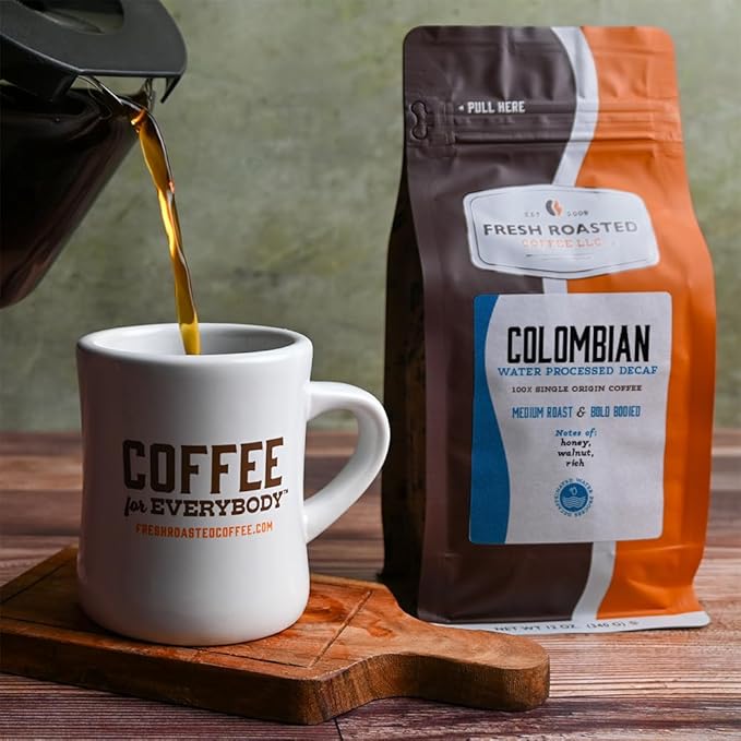 Fresh Roasted Coffee, Colombian Water Process Decaf, 12 oz, Medium Roast, Kosher, Whole Bean