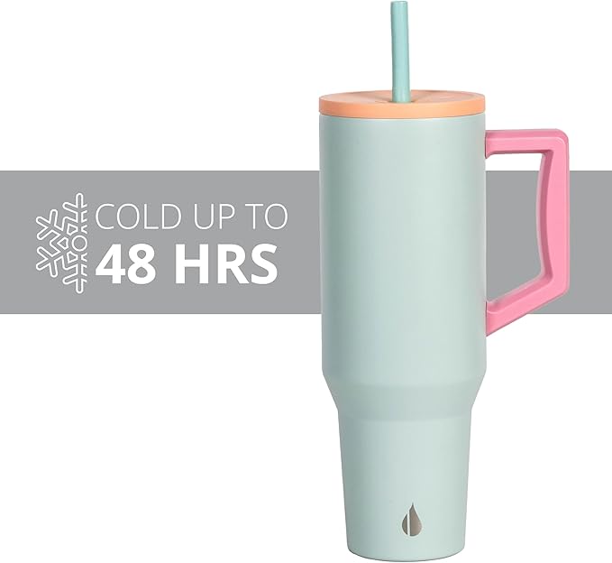 Elemental 40 oz Tumbler with Handle and Straw - Spill Proof Insulated Stainless Steel Commuter for Hot and Cold Beverages - Travel Coffee Mug with 2 Straws & Spill Proof Lid - 40oz - Mint Sorbet