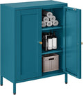 Bathroom Floor Storage Cabinet,Metal Storage Sideboard with 2 Doors and 2 Adjustable Shelves,Modern Small Storage Cabinets, Blue Metal Locker for Entryway,Living Room,Hallway