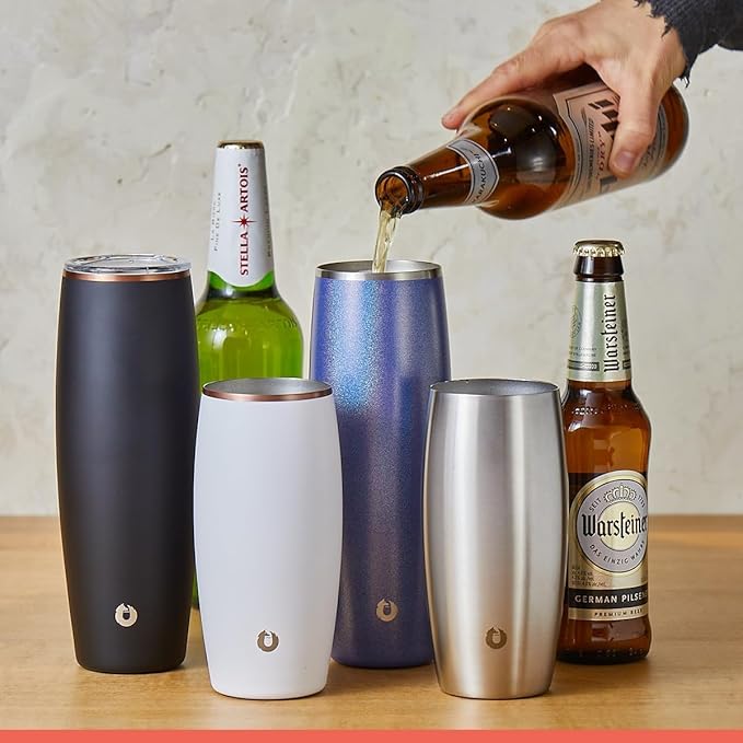 SNOWFOX Premium Vacuum Insulated Stainless Steel Beer Glass With Lid, Home Bar Accessories, Elegant Bartending, Lightweight Pint Glasses, Sleek Drinkware, Frosty Beverages Stay Cold, 23.9oz, Blue
