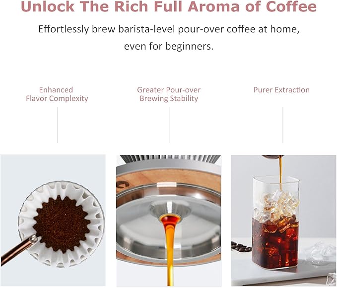 Pour Over Coffee Dripper Drip Coffee Pour Over Maker Resuable Blossom Cone Funnel Stainless Steel Metal Coffee Filter for Travel, Camping, Office, Home, Coffee Maker Brew (Sunset Blush)