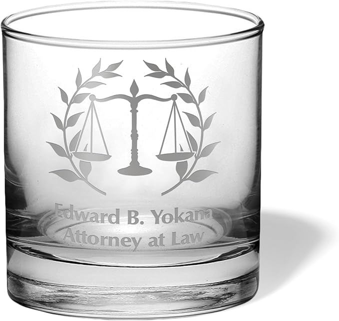 Lawyer, Lawyer gift, Lawyer whiskey glass, Gift for Lawyer, Scales of Justice, Attorney, Attorney gift, Esq, Law office (Single Whiskey Glass, Scales Of Justice)