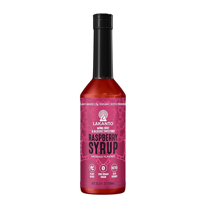 Lakanto Simple Flavoring Syrup - Monk Fruit Sweetener with Allulose, Perfect for Coffee, Tea, Cocktails, Snow Cones, Sodas, Other Drinks, Keto, Vegan (Raspberry - 25.4 fl oz)