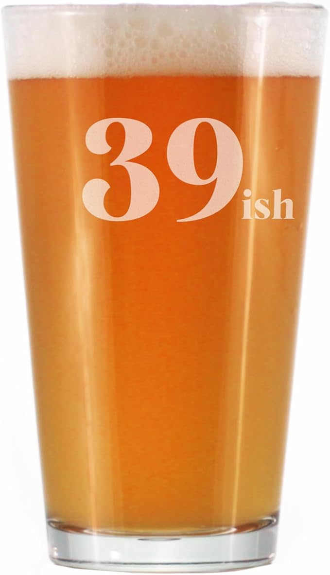 39ish - Funny 16 oz Pint Glass for Beer - 40th Birthday Gifts for Men or Women Turning 40 - Fun Bday Party Decor