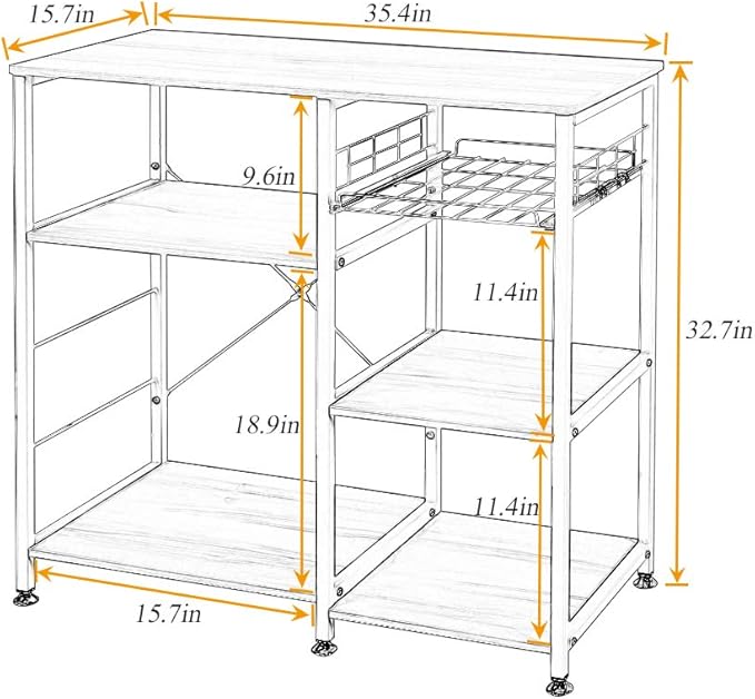 soges 3-Tier Kitchen Baker's Rack with Storage, Microwave Stand, Kitchen Storage Rack, Shelf Organizer, Coffee Bar Station, Workstation Cart, Walnut Black