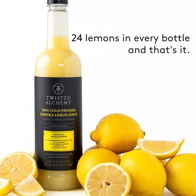 Twisted Alchemy Cold Pressed Fresh Juice For Craft Cocktails - All Natural, Hand Squeezed Juice Cocktail Mixer - (Lemon/Lime, 25 Oz Bottle, 2 Bottle Set) - No Sugar Added, Preservative Free, Ships Cold, Non-GMO, 100% Pure - Unpasteurized Ships Cold
