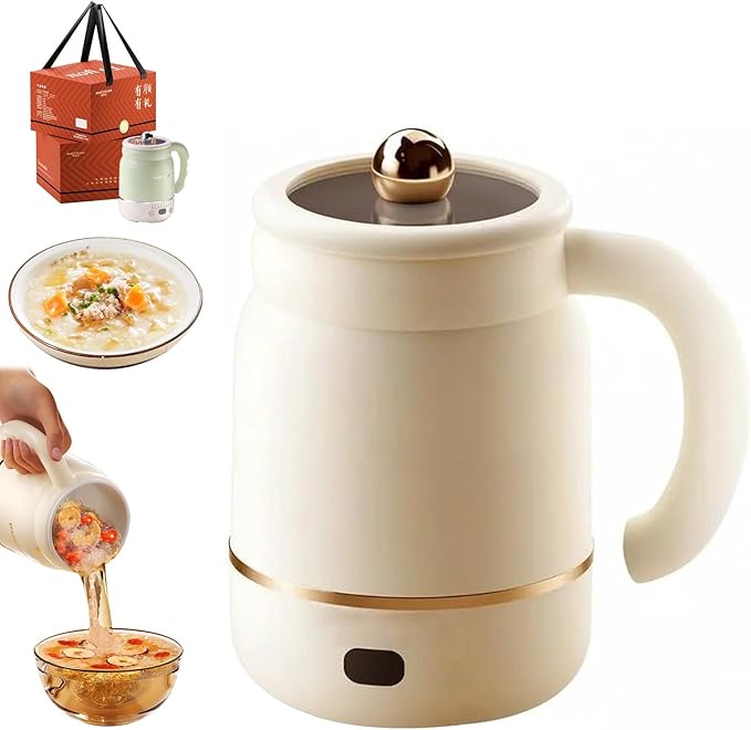 Multifunctional Portable Electric Cooking Mug, 900ml Big Electric Stew, Fast Boil Teapot, Fast Boil Teapot & 24H Keep-Warm, Prepare Herbal Tea, Porridge (White)