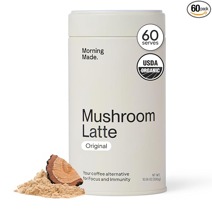 Morning Made Original Mushroom Latte Powder Mix | Organic Lion’s Mane, Chaga & Cordyceps Adaptogenic Blend, Caffeine-Free Coffee Alternative | Sweetened, Vegan, Gluten-Free, Low Sugar | 10.6oz (60 Serves)