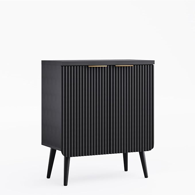 Sideboard Buffet Cabinet with Storage, Modern Fluted Accent Credenza with 2 Doors, Buffet Table Media Console Cabinet Entryway Cabinets for Living Room Kitchen Dining Room Hallway, Black
