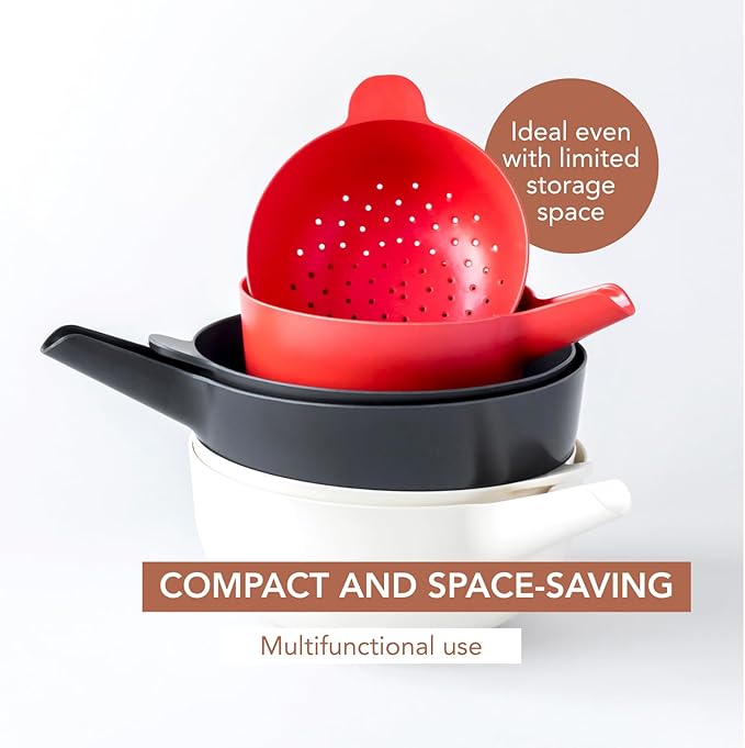 EKOBO Small Mixing Bowl and Colander Set Tomato– 60 oz BPA-Free Eco-Composite – Nesting Kitchen Mixing Bowls for Washing Mixing Serving – Compact Dishwasher Safe Kitchen Essentials