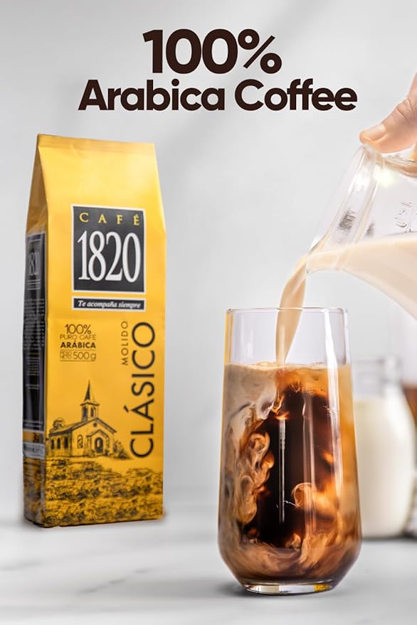 Café 1820 Classic, Premium Costa Rican Ground Coffee, 100% Arabica, Dark Roast, High Altitude Blend with Aroma & Fruity Notes, 18 oz