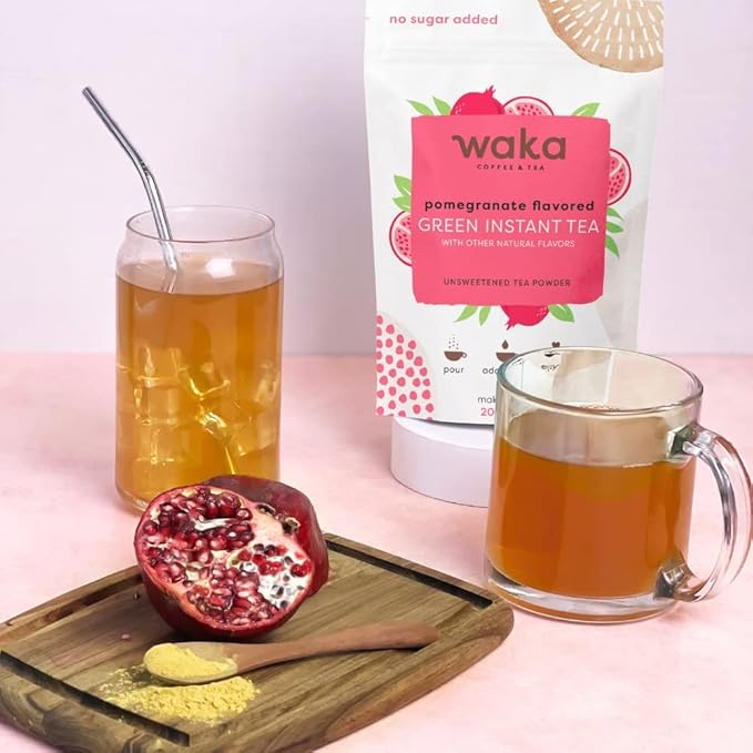 Waka Instant Tea Mix - 2 Bag Bundle (4.5oz Each), Unsweetened Tea Powders - Mango & Pomegranate Flavored Green