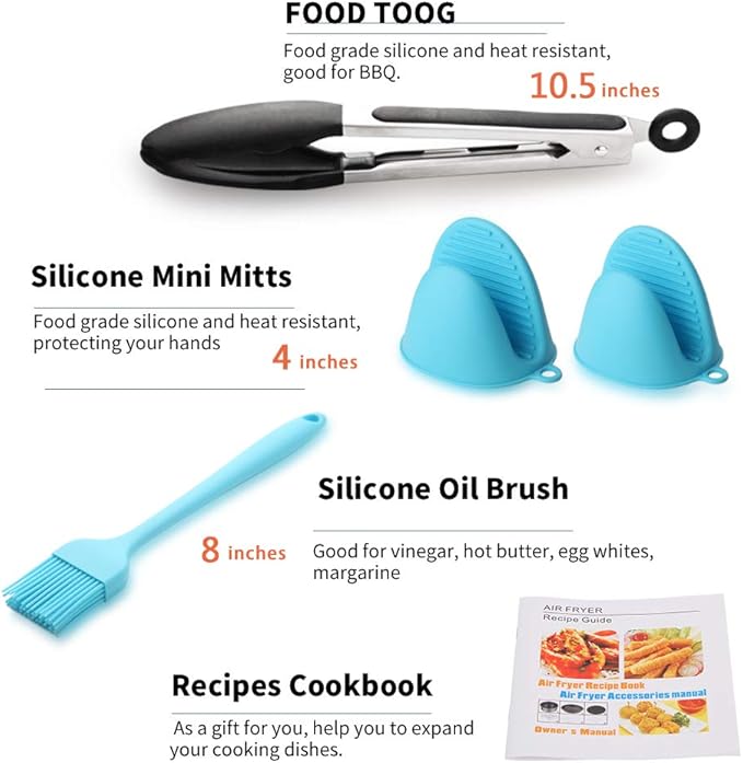 Air Fryer Accessories 9PCS for Gowise Gourmia Cozyna Ninja Air Fryer, Fit all 3.7QT - 5.8QT Power Deep Hot Air Fryer with 7 Inch Cake Barrel, Pizza Pan, Cupcake Pan, Oven Mitts, Skewer Rack,