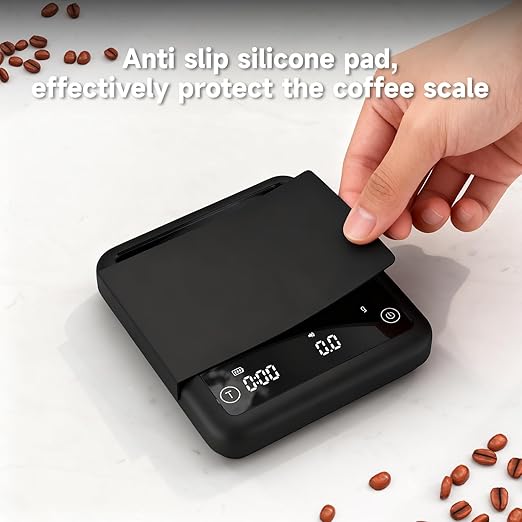 Rechargeable Mini Coffee Scale with Timer, 2kg/0.1g Accurate Scale for Espresso and Pour-Over Coffee, Portable Digital Kitchen Scale with Automatic Timing, LED Display, Silent Mode(Black)