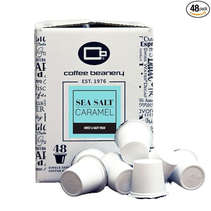 Sea Salt Caramel Coffee Pods by Coffee Beanery | 48ct Bulk Medium Roast Arbica Coffee