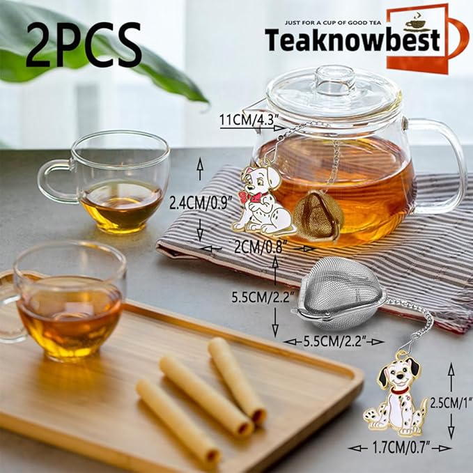 Dalmatian Dog Tea Infuser - Stainless Steel Loose Leaf Tea Ball with Chain, Fine Mesh Tea Strainer for Herbal/Green/Iced Tea, Gift for Tea Lovers (Dog, 2PCS)
