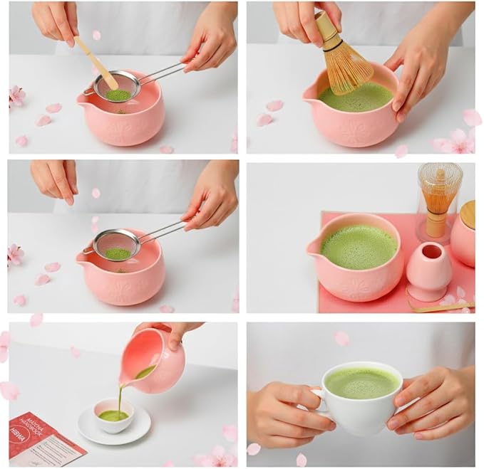 Matcha Whisk Set Traditional Matcha Set with Matcha Bowl | Complete Matcha Kit for Japanese Tea Ceremony - Pink