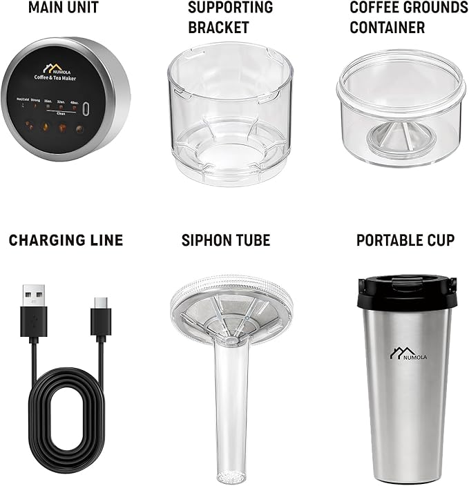 Numola Cold Brew Coffee Maker, 3 Brew Sizes with 16oz Stainless Steel Cup, Vacuum Self-Cleaning Coffee Machine with Removable Coffee Filter for Home Travelling Camping