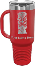 LaserGram 40oz Vacuum Insulated Travel Mug with Handle, Tiki Statue, Personalized Engraving Included (Red)