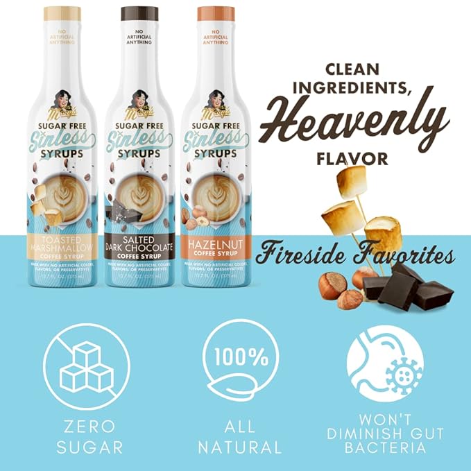 Sugar Free 3pk Toasted Marshmallow Sinless Syrup- Stevia Based, No Sugar Alcohols or Sucralose, No Artificial Sweeteners, Natural Ingredients, Coffee Tea Cocoa Dessert, Keto Friendly, 3 Pack