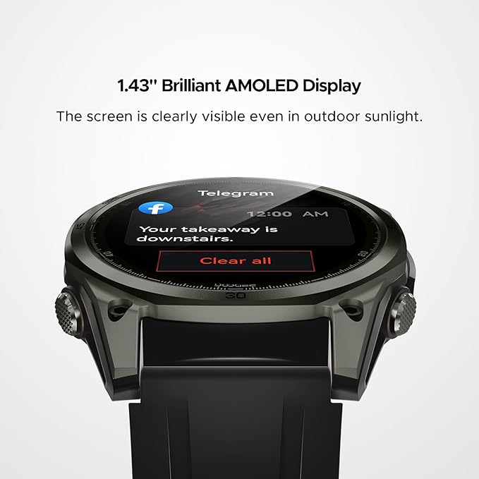 DOOGEE Anywise W1 Smart Watch 5ATM Waterproof Dual-Band GPS Fitness Tracker, 1.43'' AMOLED Screen Men Watches for Android and iPhone, 170+ Sports Modes, Bluetooth Call/18 Days Battery/2 Straps