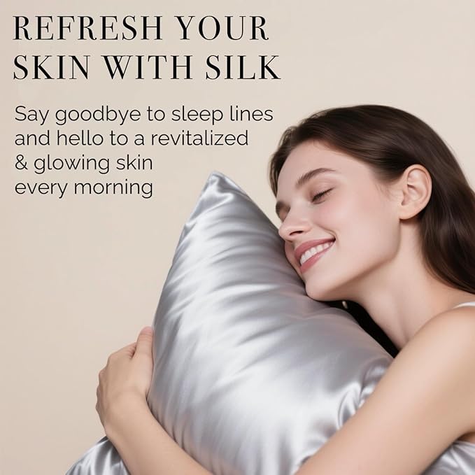 Ravmix Silk Pillow Cases with Zipper, 21momme Mulberry Silk Pillowcase for Hair Skin Health, Soft Smooth Breathable Cool Pillow Cover for Beauty Sleep with Gift Box 1PC(Standard 20"x26", Silver Grey)