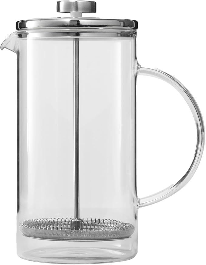 Public Goods 34 oz. French Press Coffee Maker | 1 Liter High-Heat Borosilicate Glass French Press | Stainless Steel Lid | Heat-Resistant, Durable, Dishwasher Safe