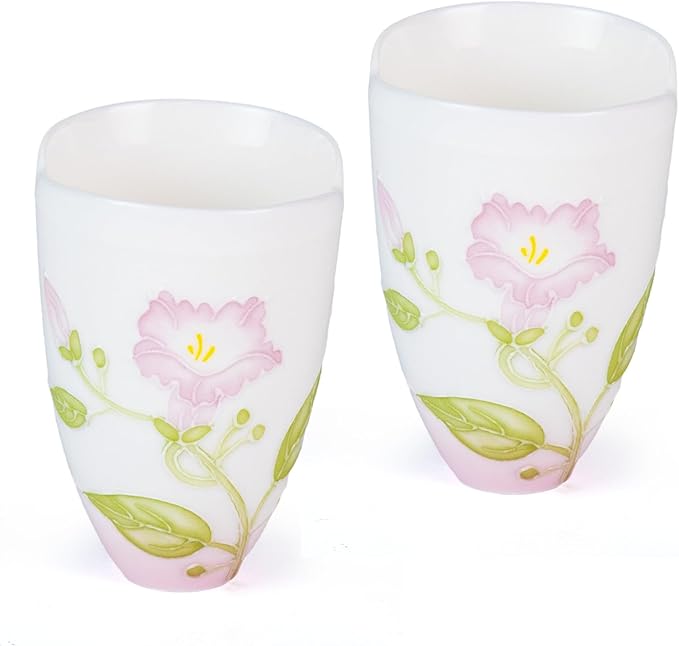 KAMMAK Ceramic Tea Cups Small, Cute Vintage Coffee Cup Set of 2, Porcelain Teacups Espresso Mug, 2.1oz Hand Painted Chinese Afternoon Tea Party Mugs, Birthday Gift for Women Men, Yuni Feizi