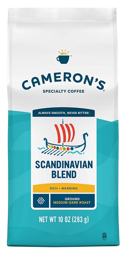 Cameron's Coffee Scandinavian Blend Ground Coffee, Medium-Dark Roast, 100% Arabica, 10-Ounce Bag, (Pack of 6)