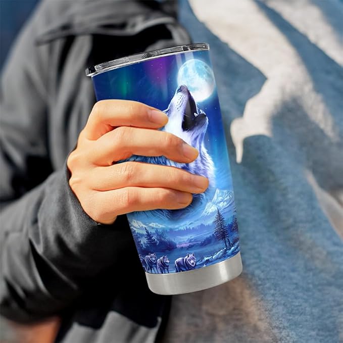 SANDJEST Wolf Tumbler 20oz Stainless Steel Insulated Coffee Cup Tumblers Wolf Gifts for Men Husband Dad Gift for Birthday Christmas Fathers Day
