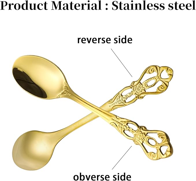 Espresso Spoons Set of 6,Stainless Steel Coffee Spoons Demitasse Spoon for Espresso Coffee,Tea,Dessert,Sugar (6, Gold)