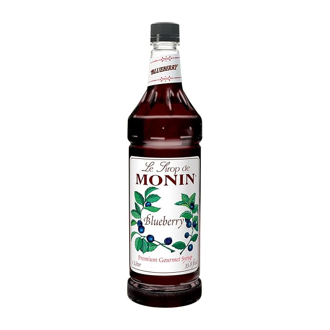 Monin - Blueberry Syrup, Mildly Sweet & Tart Blueberry Flavor, Great for Teas, Lemonades, Smoothies, & Cocktails, Gluten-Free, Non-GMO (1 Liter)