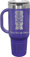 LaserGram 40oz Vacuum Insulated Travel Mug with Handle, Tiki Statue, Personalized Engraving Included (Dark Purple)