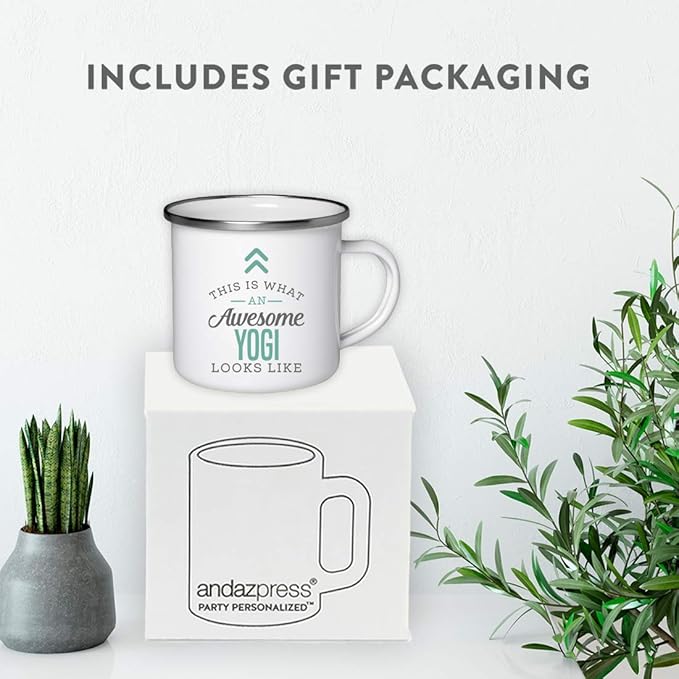Andaz Press 11oz. Stainless Steel Campfire Coffee Mug Gift, This is What an Awesome Yogi Looks Like, 1-Pack, Birthday Gift Ideas Coworker Him Her, Includes Gift Box
