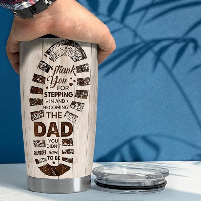 SANDJEST Step Dad Gifts Tumbler 20oz Coffee Travel Mug Cup Gift for Bonus Dad Stepfather Stepdad Gift from Step Daughter Son