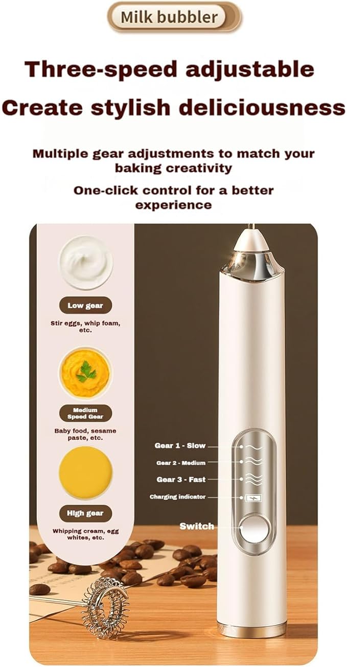 YooHooPo rechargeable milk frother hand held - 3-speed wireless electric whisk for coffee,milk,cream,usb charging