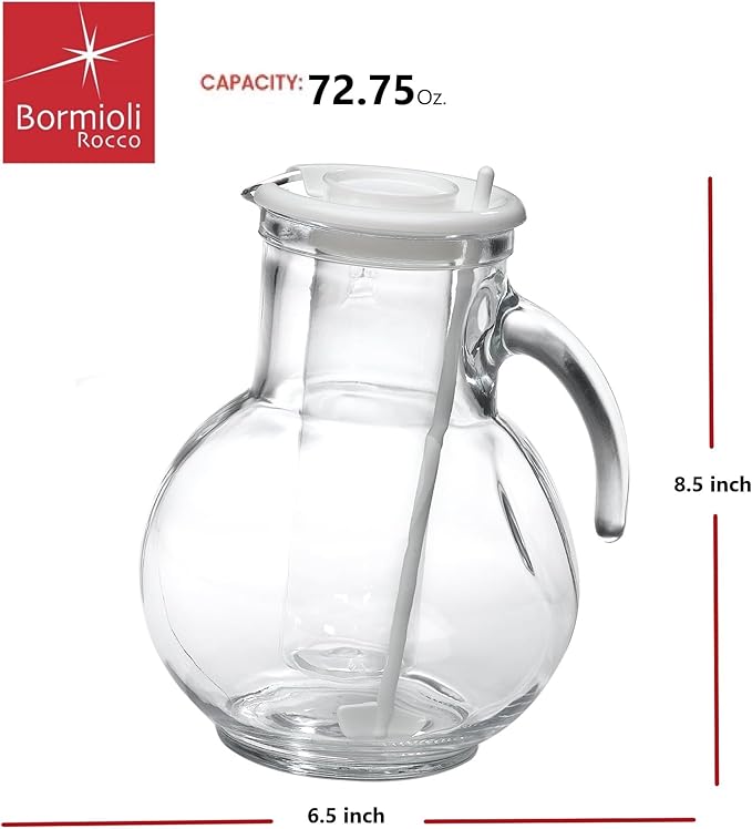 Bormioli Rocco Kufra 67.75 oz. Glass Jug with Ice Container, Stir Stick and Lid, White