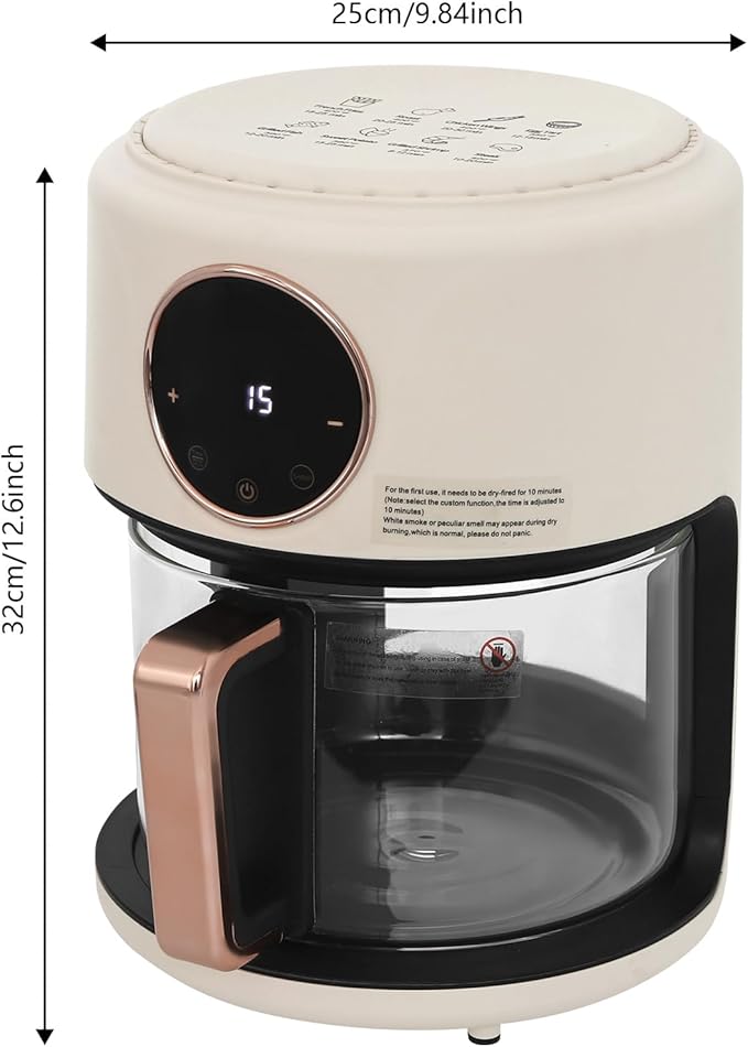 Air Fryer 1200W with Glass Window, 3.8Qt Large Capacity, 8 Presets, Digital Touchscreen, Non-Stick & Dishwasher Safe Basket US 110V (White)