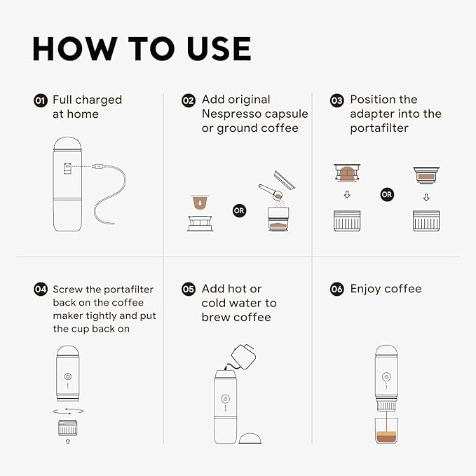 Rich Crema Portable Electric Espresso Coffee Maker, Fast self-heating 2 IN 1 Extraction System Espresso Machine,Support Ground Coffee and NS capsule, for Travel,Car,Hiking,Climbing（Black）