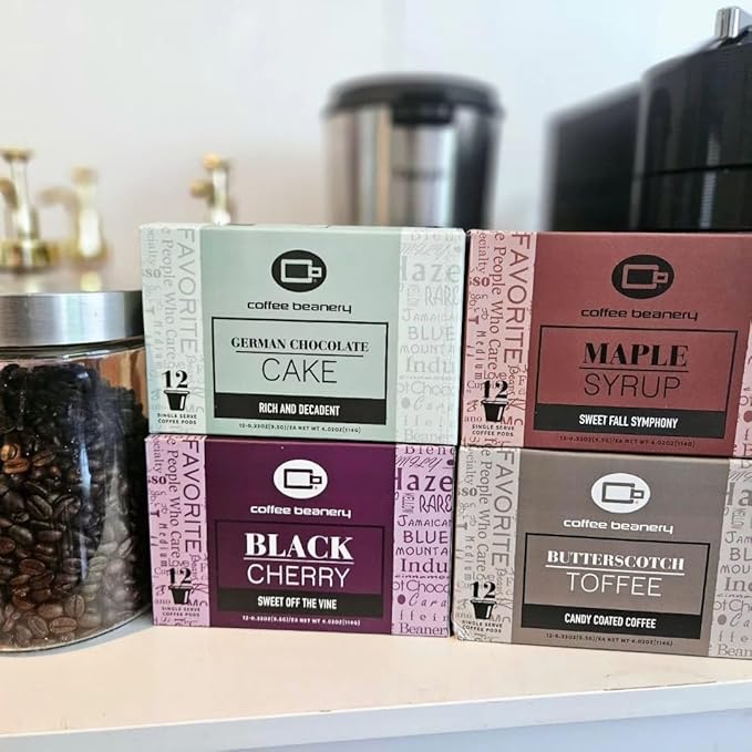 Maple Syrup Coffee Pods by Coffee Beanery | 12ct Flavored Coffee Pods Medium Roast Coffee Pods| 100% Specialty Arabica Coffee| Gourmet Coffee Pods