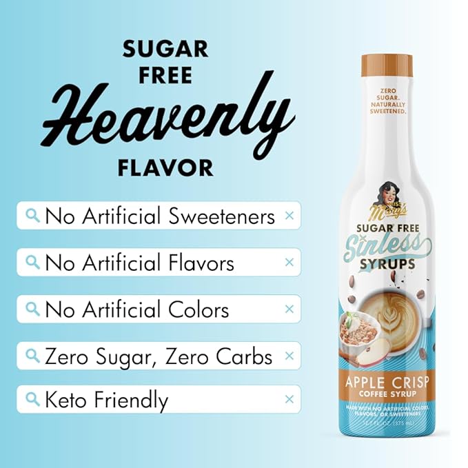 Sugar Free 3pk Apple Crisp Coffee Syrup - Stevia Based, No Sugar Alcohols or Sucralose, No Artificial Sweeteners, Natural Ingredients, Coffee Tea Cocoa Dessert, Keto Friendly, 3 Pack