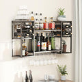 Metal Wall Mounted Wine Rack 2 Tier, Bar Shelves for Liquor Bottles with Glass Holder Storage, Floating Liquor Wall Shelf for Home Bar Kitchen Dining Room (Black)