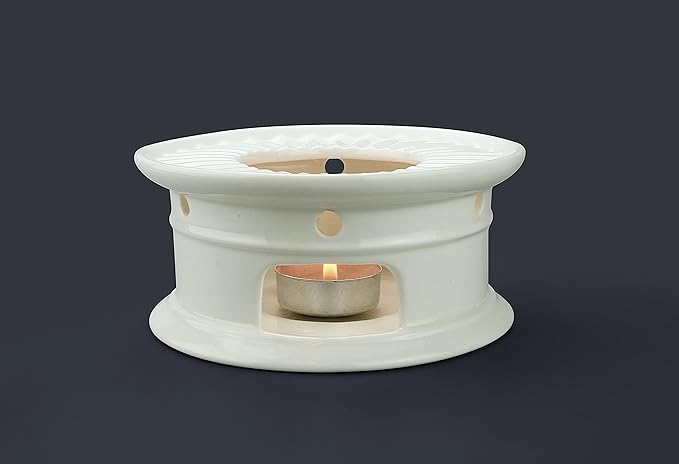 Sun's Tea Universal Ceramic Teapot Warmer | Tea Warmer - Round (Size - 4.25 in / 11 cm Diameter) - Candle Never Flames Out